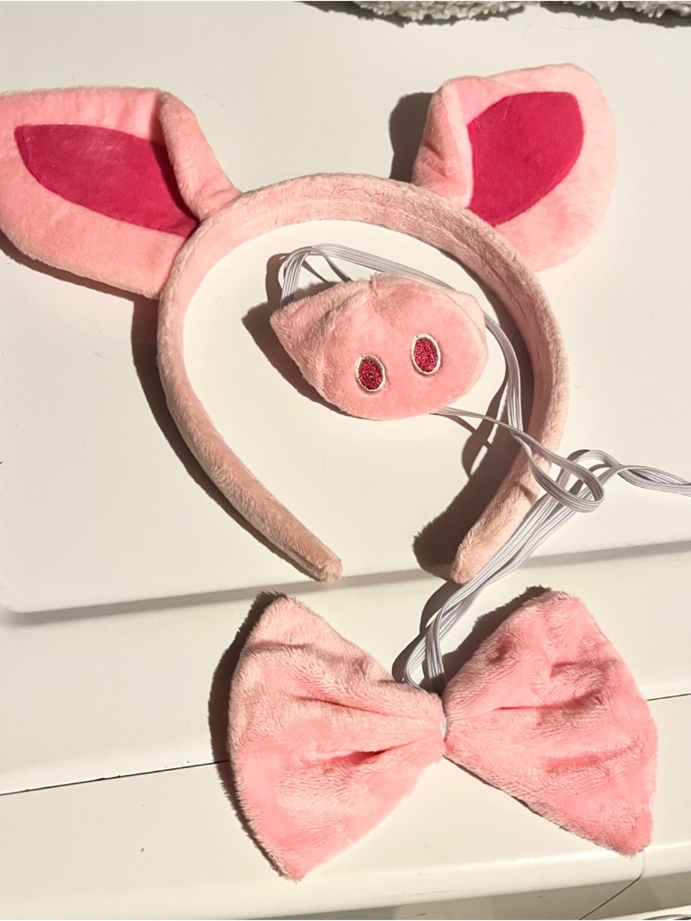 Pink Plush Pig Ear Headband & Bow Set for Kids